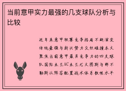 当前意甲实力最强的几支球队分析与比较